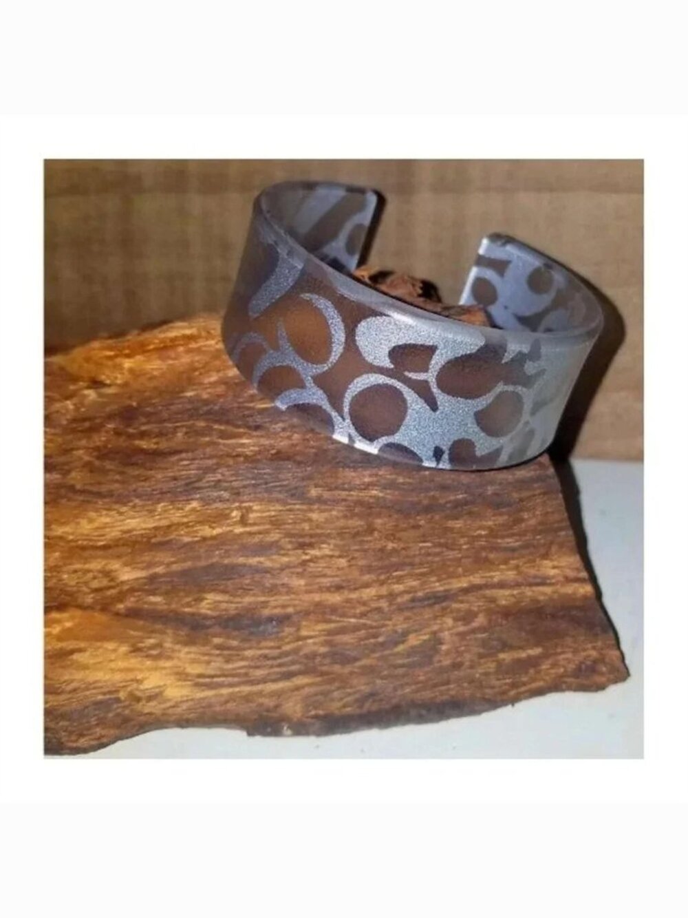 Artisan Graphic Design Silver & Clear Cuff Bracelet Abstract Letters Numbers